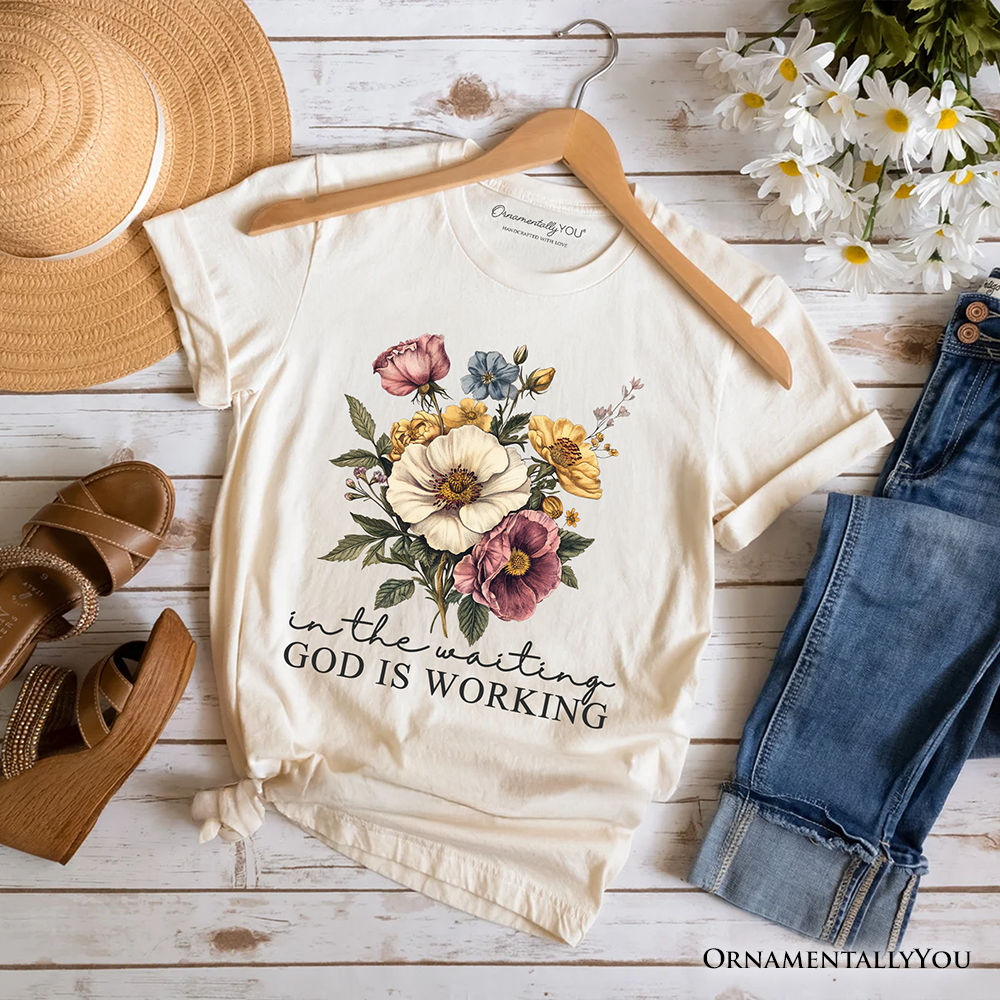 In the Waiting God Is Working Floral Christian T-Shirt, Vintage Wildflower Faith Tee