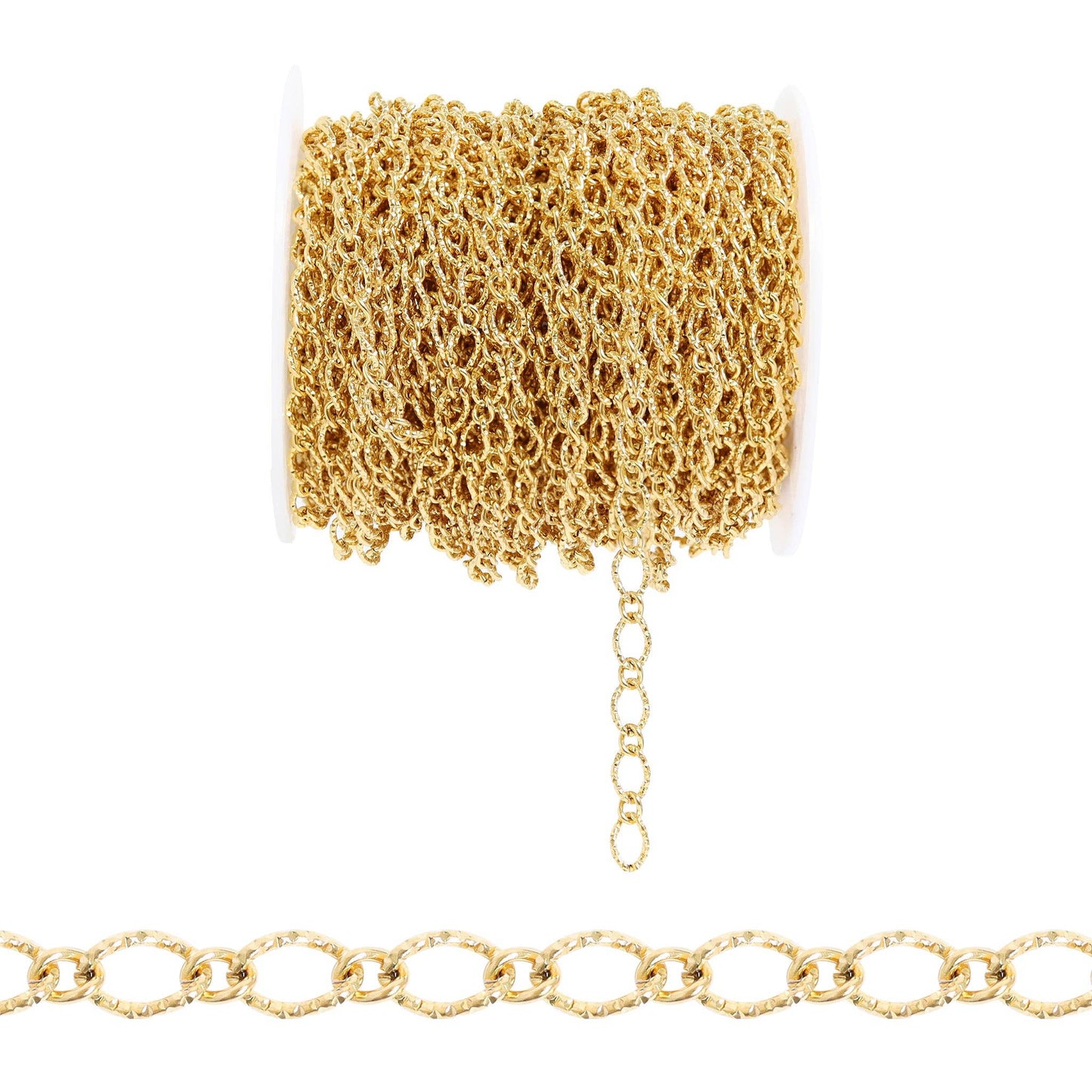 18K Gold PVD Stainless Steel Hammered Oval Chain By The Foot