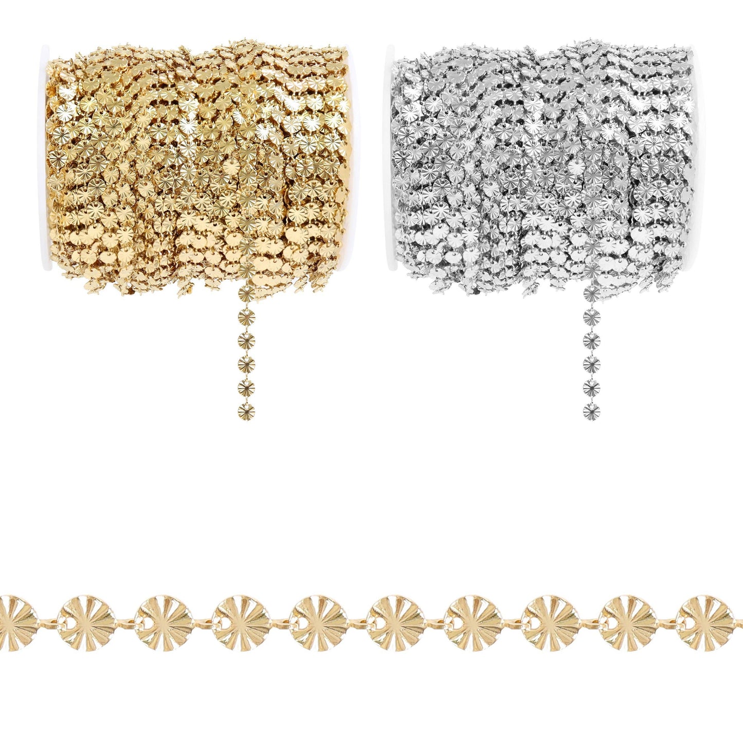 18K Gold PVD Stainless Steel Sunburst Chain - By The Foot / SPL1036