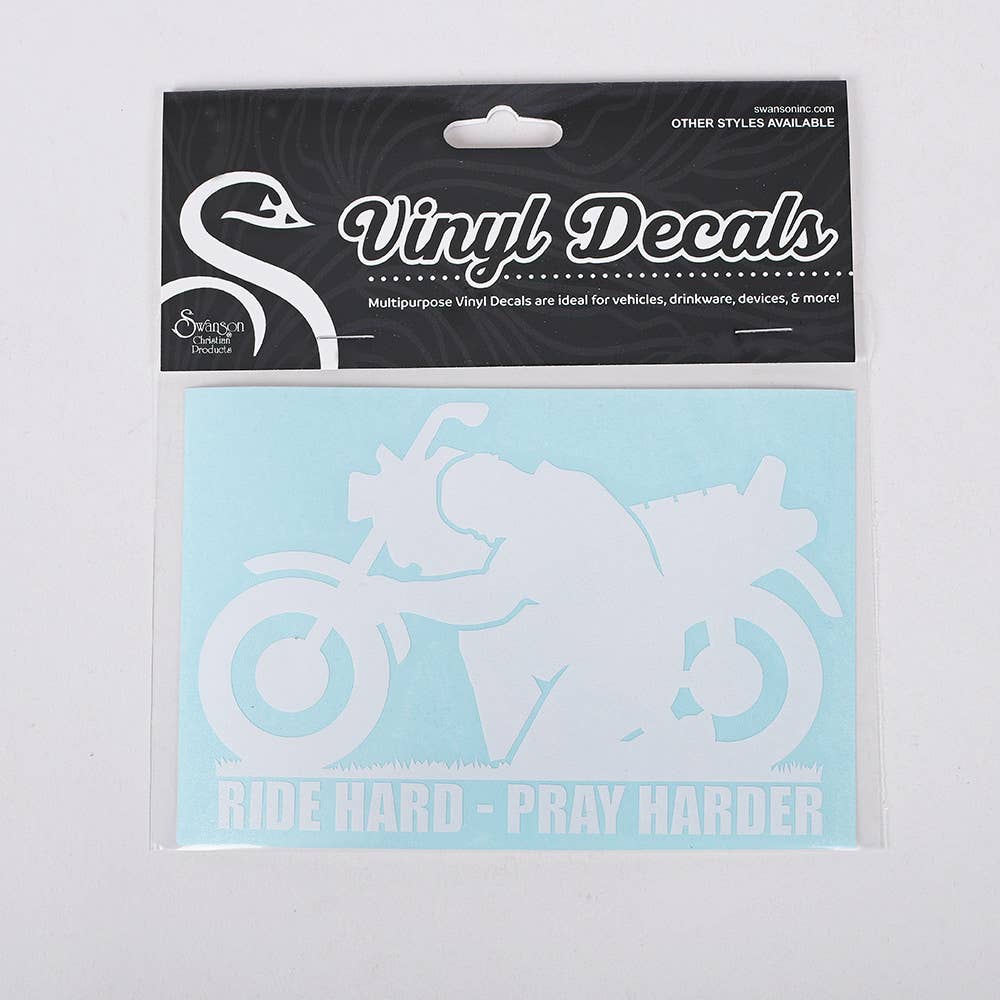 Auto Vinyl Decal - Ride Hard Pray Harder - White - 6Inx4In