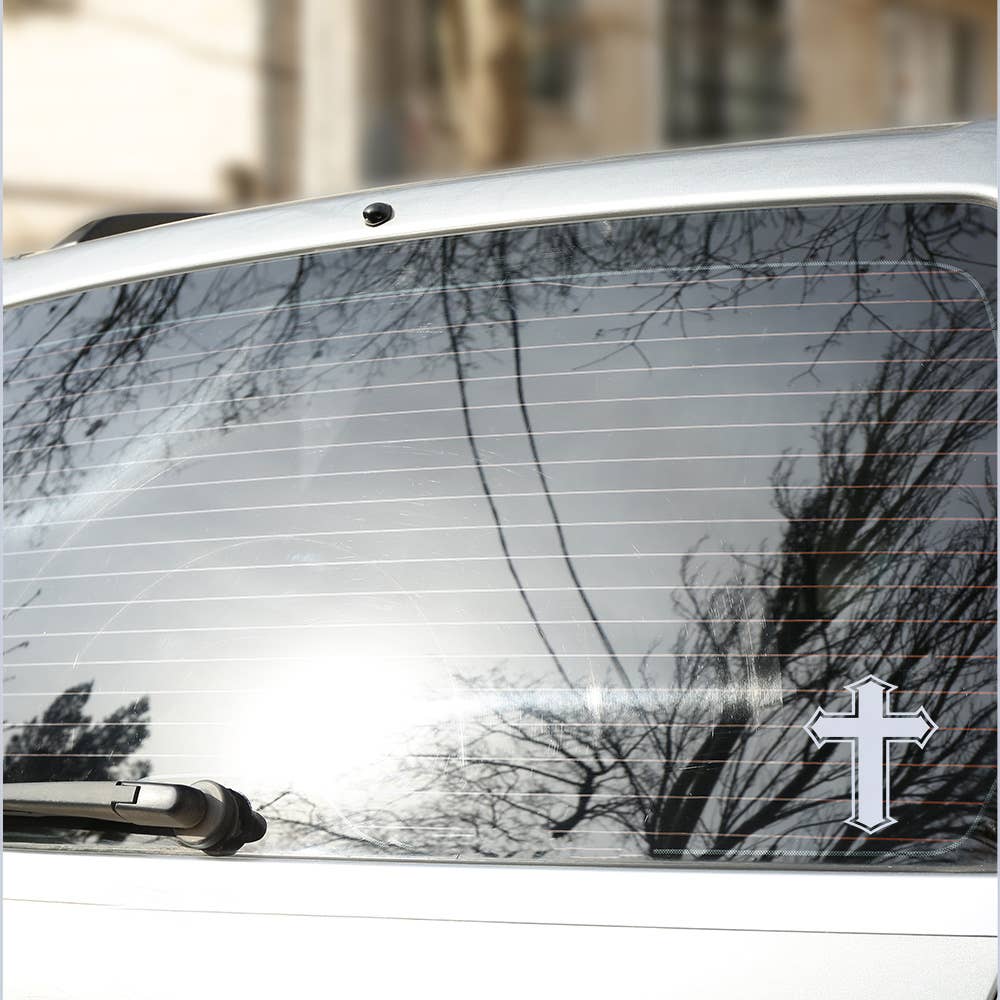 Auto Vinyl Decal - Cross - White - 4Inx6In