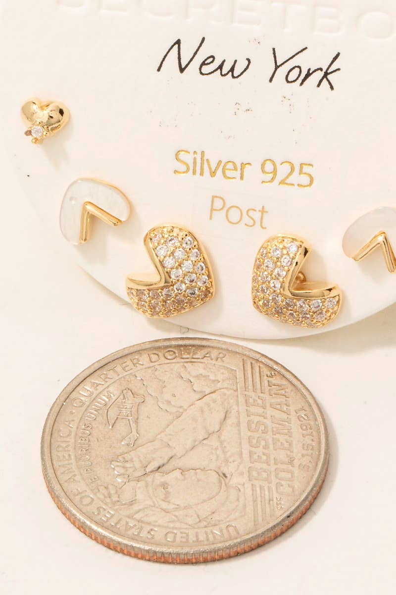 Gold Dipped Mixed Heart Stud Earrings Set