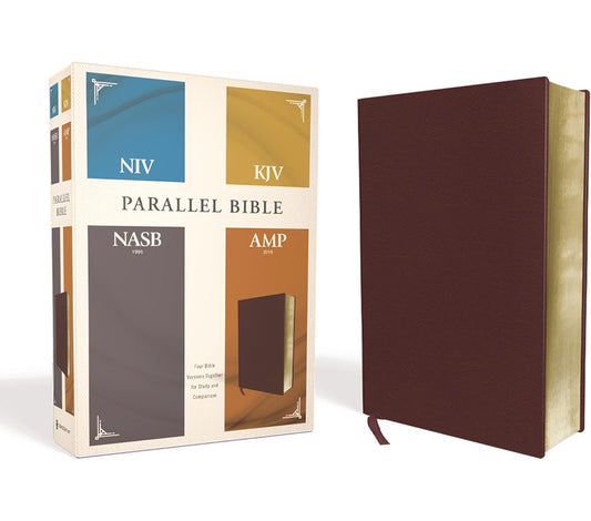 NIV, KJV, NASB, Amplified, Parallel Bible, Bonded Leather, Burgundy: Four Bible Versions Together for Study and Comparison