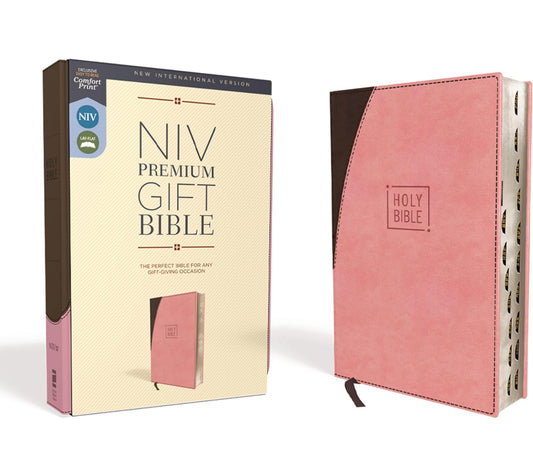 NIV, Premium Gift Bible, Leathersoft, Pink/Brown, Red Letter, Thumb Indexed, Comfort Print: The Perfect Bible for Any Gift-Giving Occasion