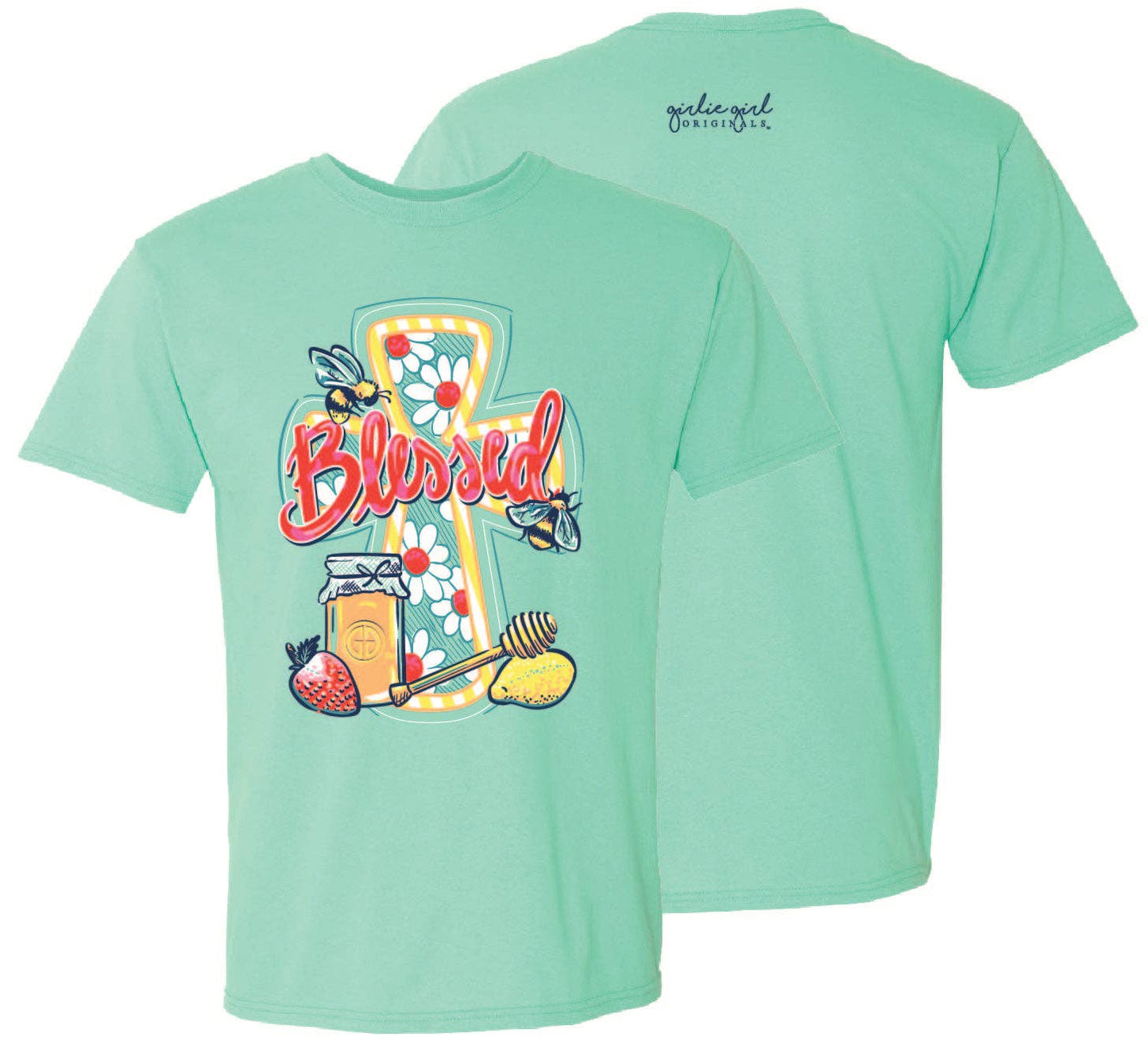 2600 Summer Blessed Cross Christian Inspirational Short Sleeve Graphic Tees