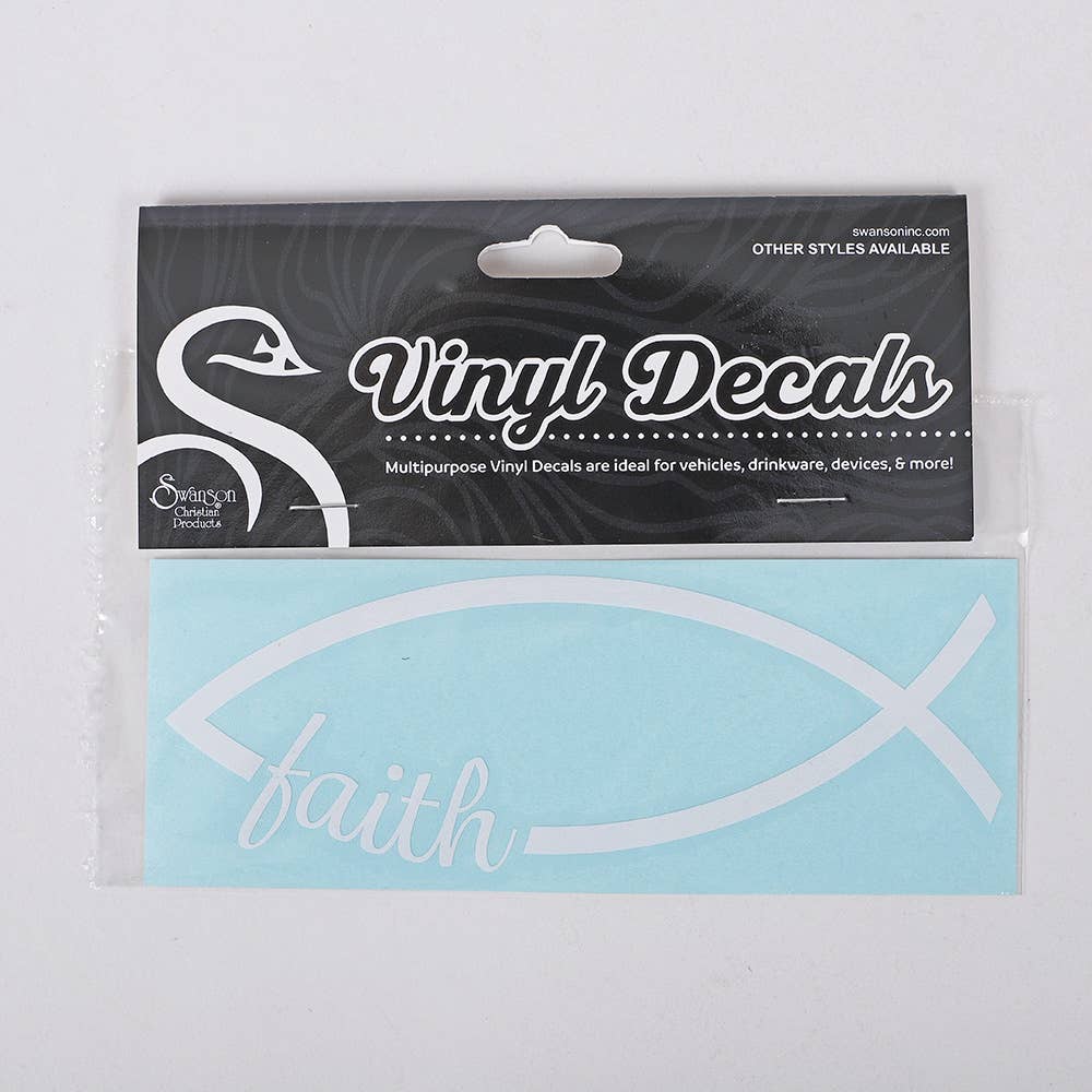 Auto Vinyl Decal - Fish Faith - White - 6Inx2.25In
