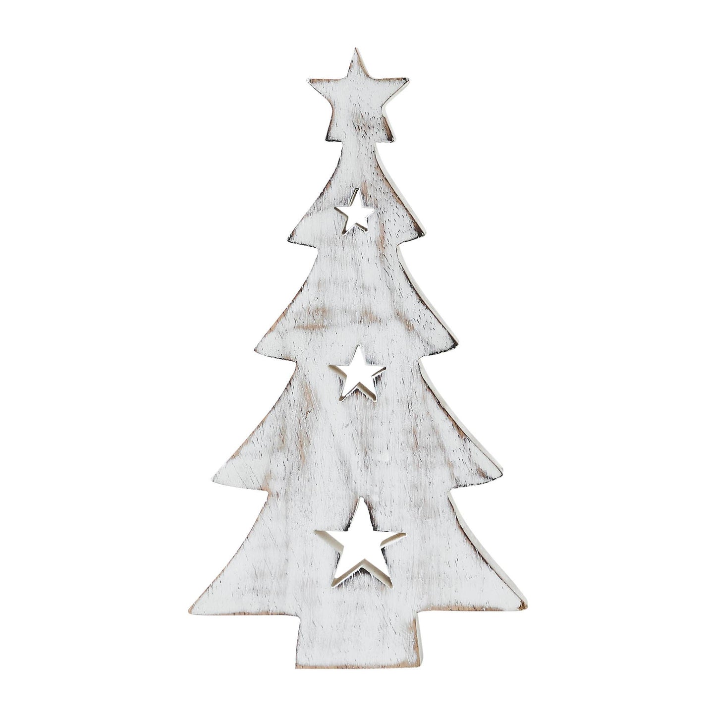 Christmas Tree w/ Stars White Wooden Figurine 10x5.75x1