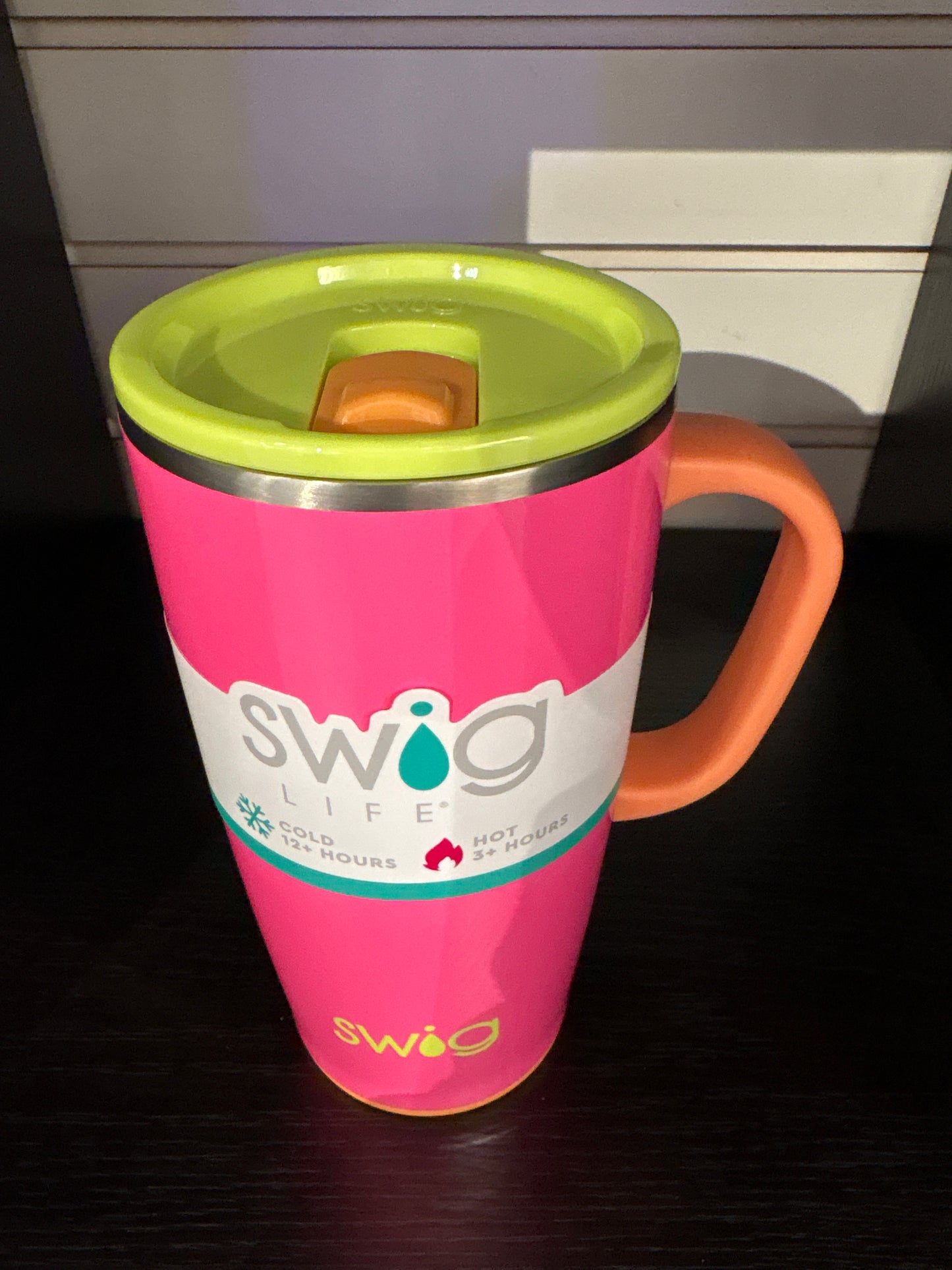 Swig Life Pink tumbler with handle