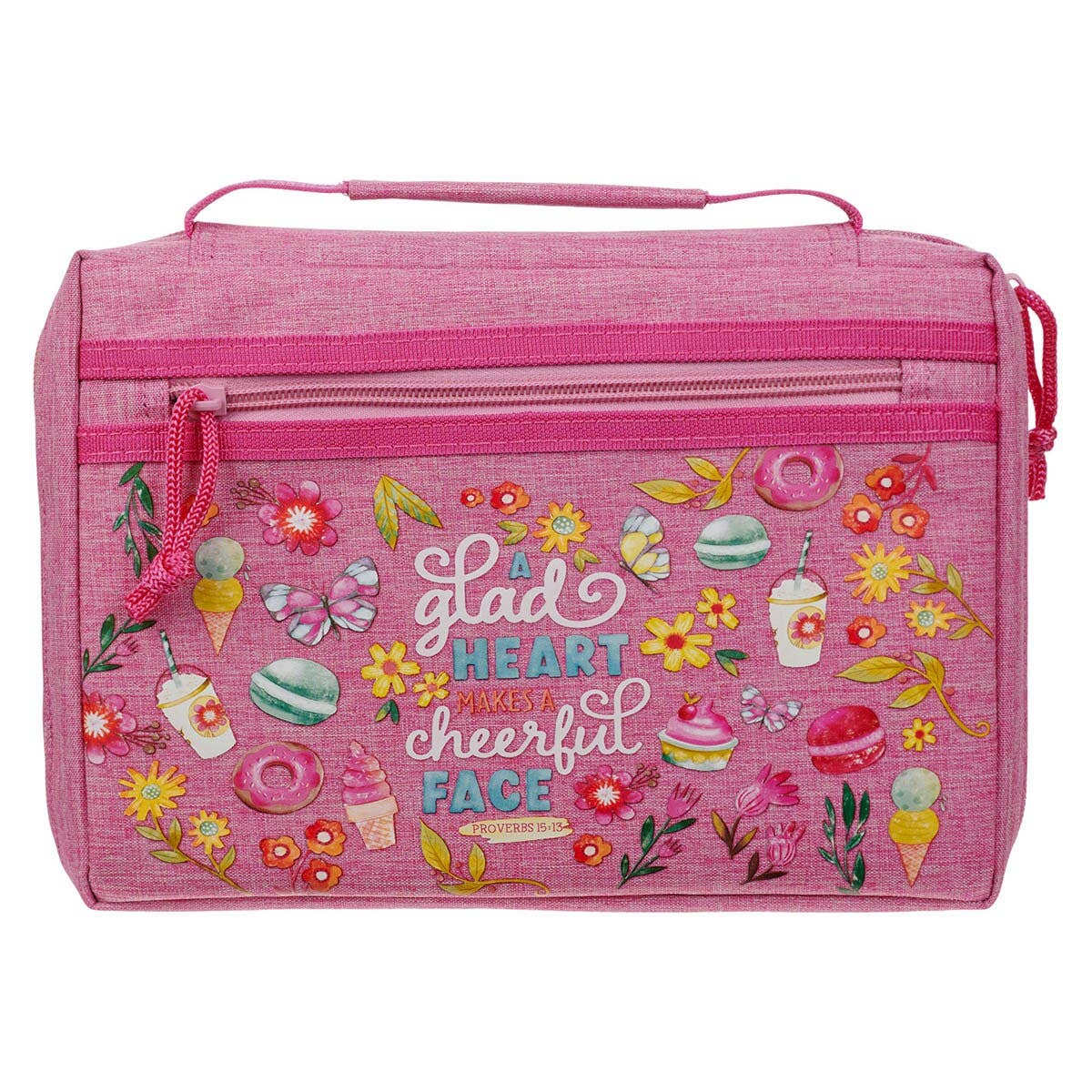 Bible Cover Fashion Pink A Glad Heart Makes Cheer Prov 15:13