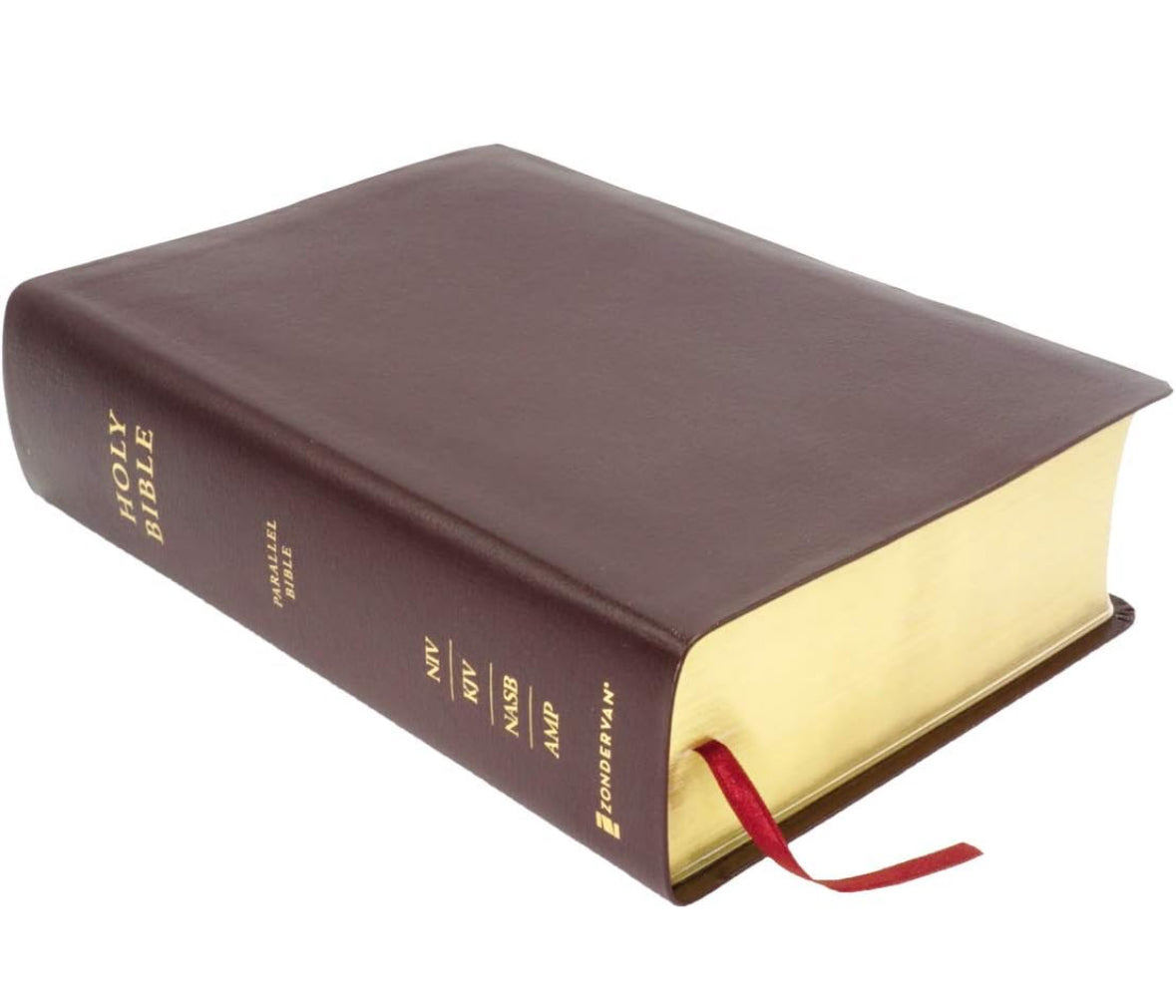 NIV, KJV, NASB, Amplified, Parallel Bible, Bonded Leather, Burgundy: Four Bible Versions Together for Study and Comparison