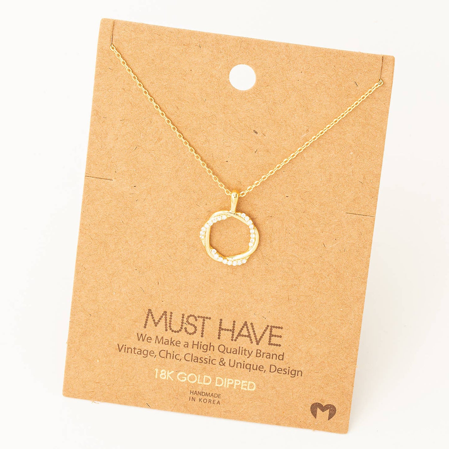 Gold Dipped Dainty Circle Twist Pendant Necklace