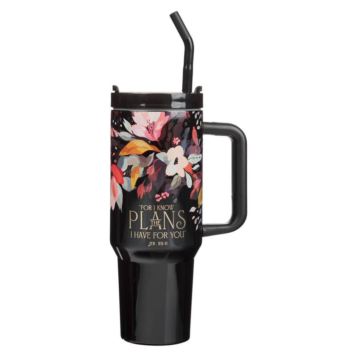 Tumbler w/straw SS Black Jer. 29:11