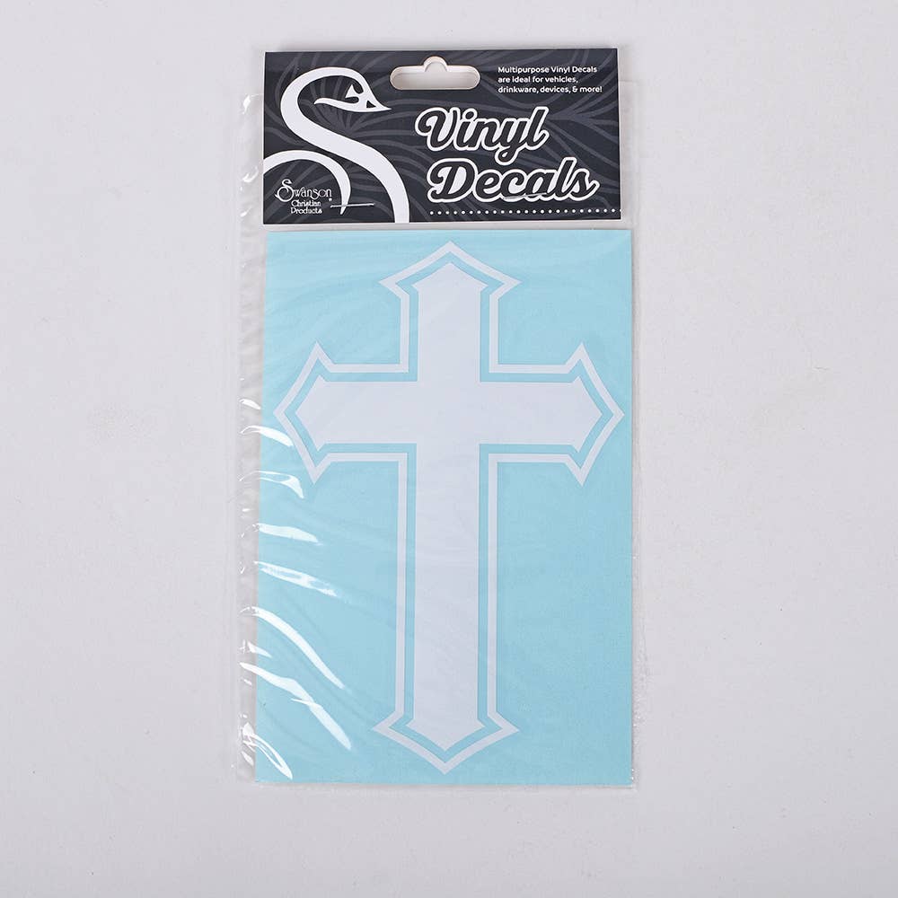 Auto Vinyl Decal - Cross - White - 4Inx6In