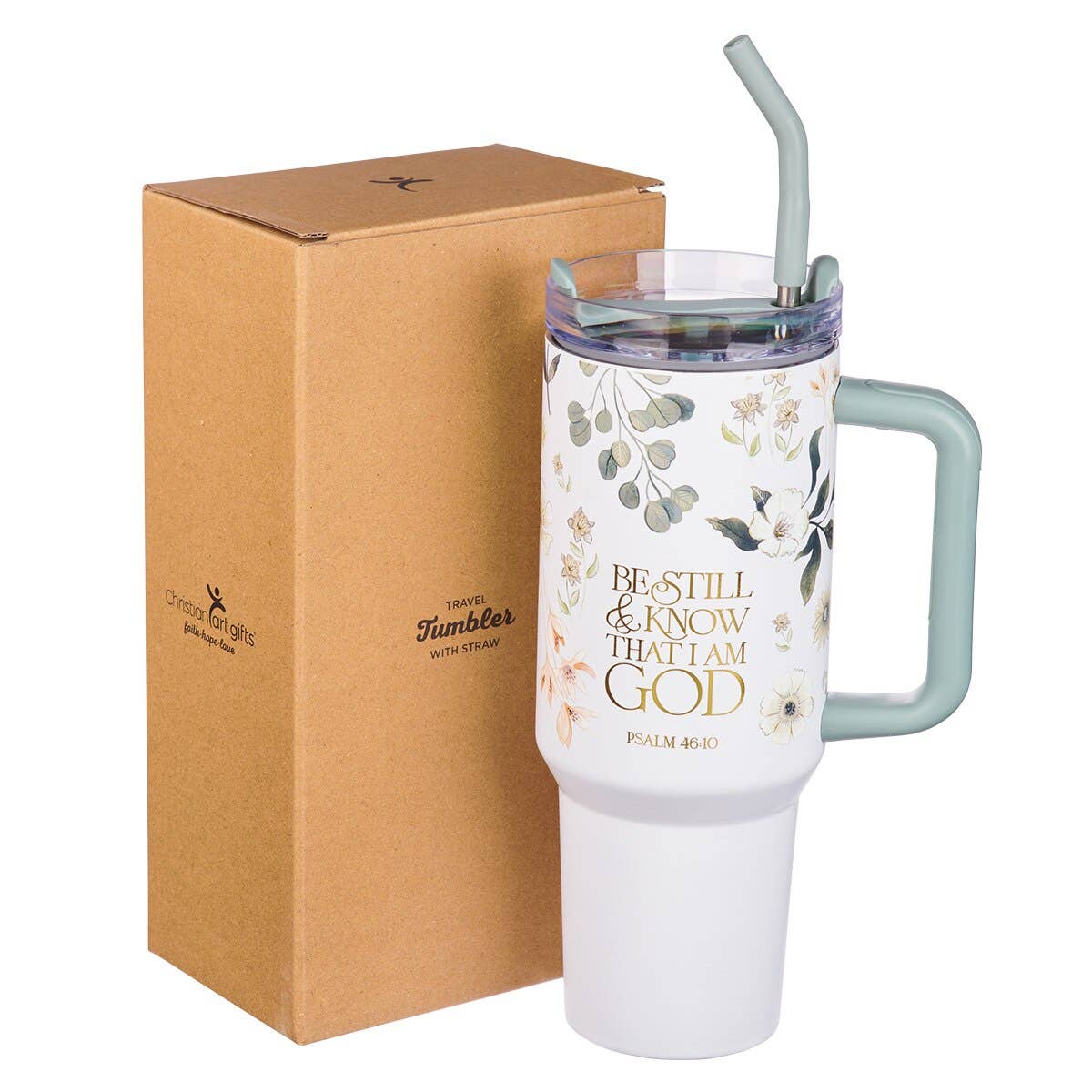 Tumbler w/straw SS Green Ps. 46:10