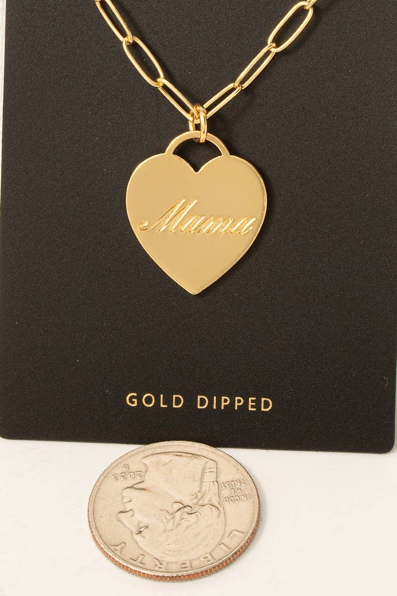 Gold Dipped Mama Heart Pendant Necklace