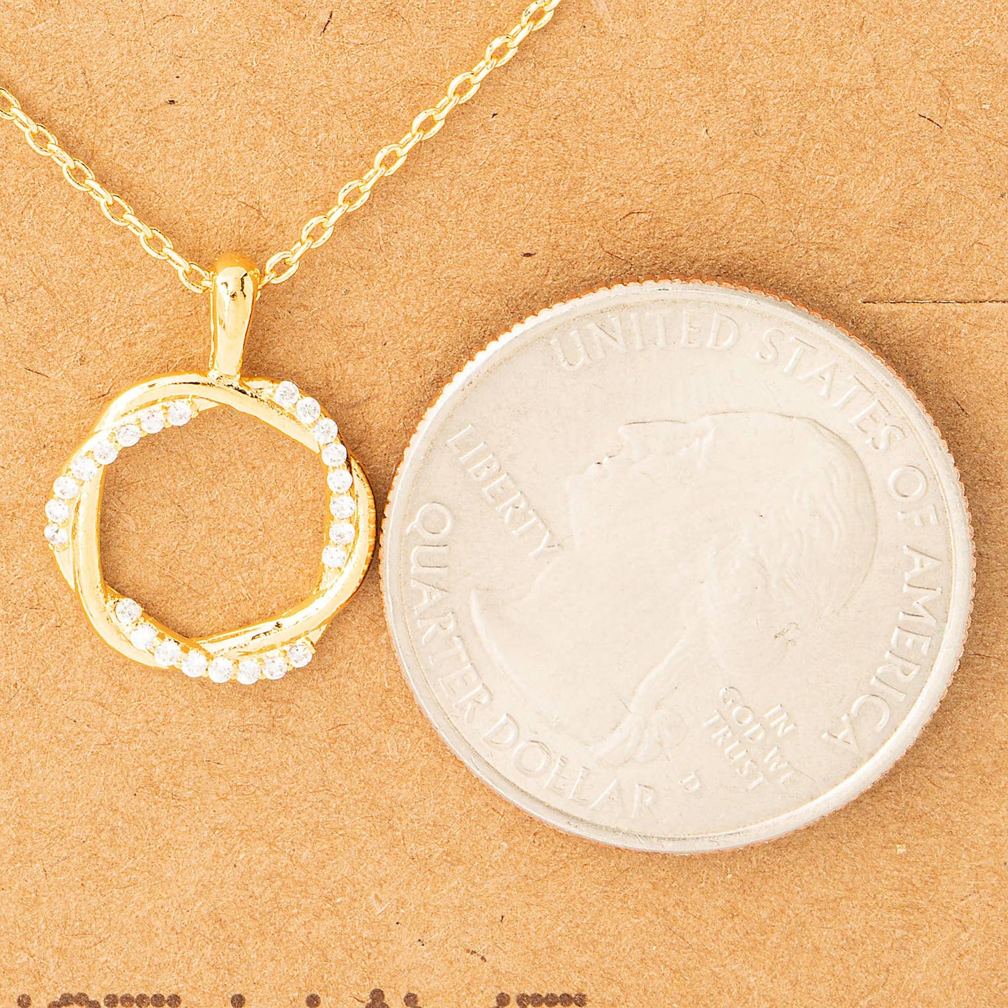 Gold Dipped Dainty Circle Twist Pendant Necklace