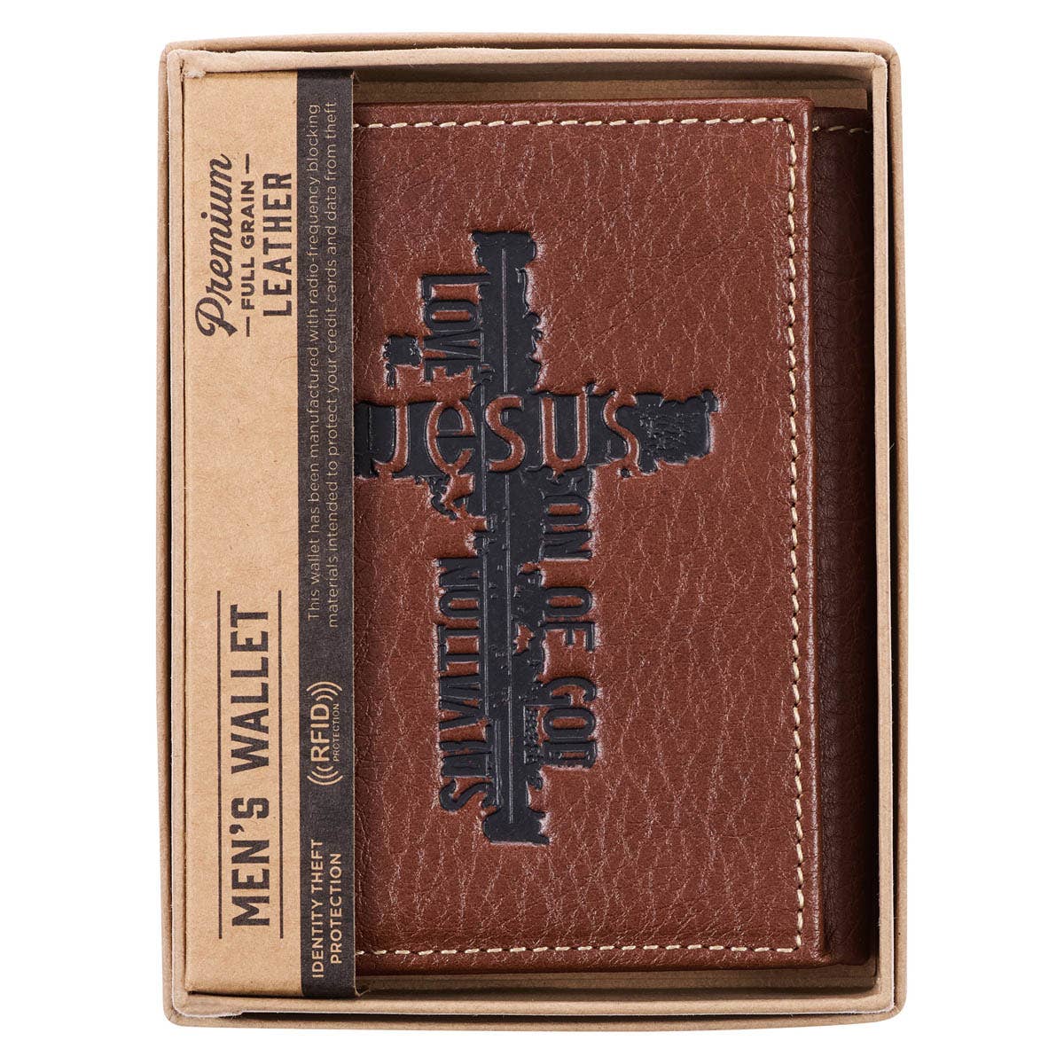 Wallet Leather Brown Names of Jesus Cross