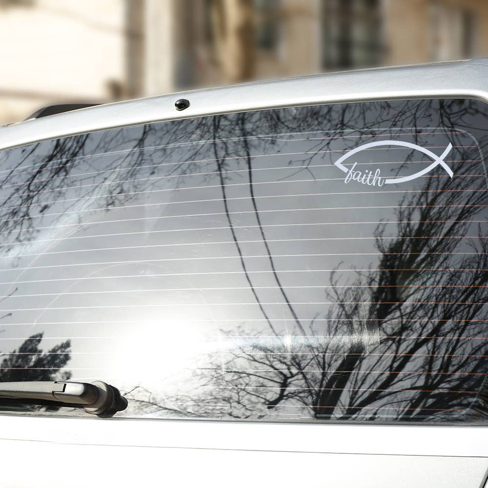 Auto Vinyl Decal - Fish Faith - White - 6Inx2.25In