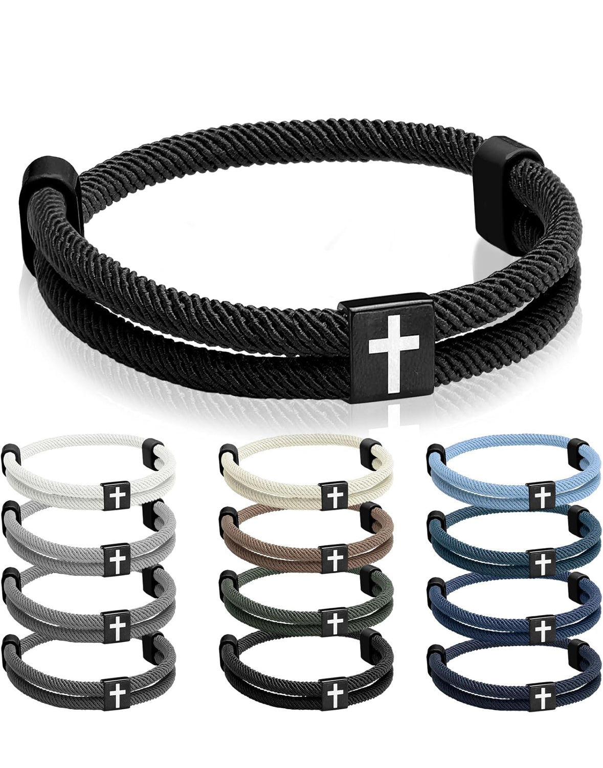 Braided Cross Bracelet for Men Women Christian Adjustable Rope Jesus Bracelets with Metal Knot