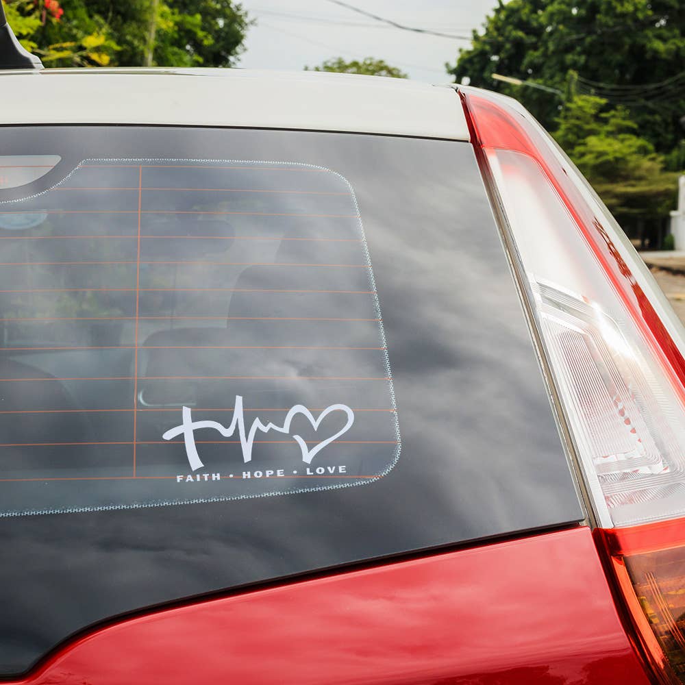 Auto Vinyl Decal - Faith Hope Love - White - 6.5Inx3.5In