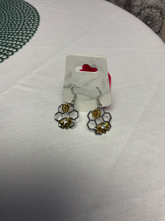 Honeycomb Earrings with Bee and Sunflower