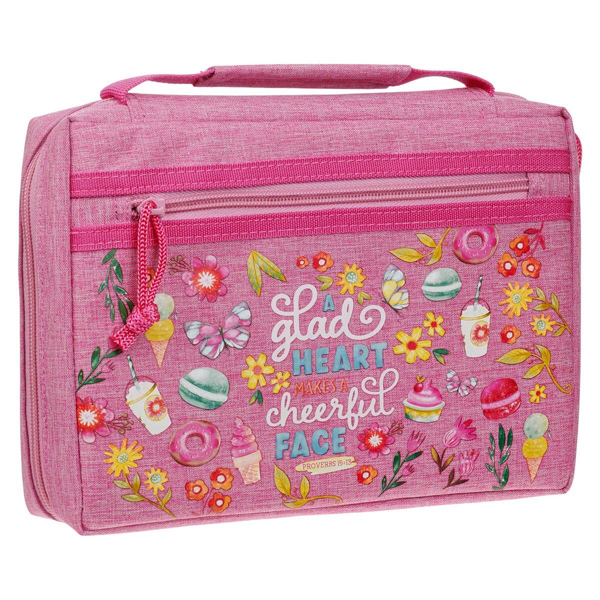 Bible Cover Fashion Pink A Glad Heart Makes Cheer Prov 15:13