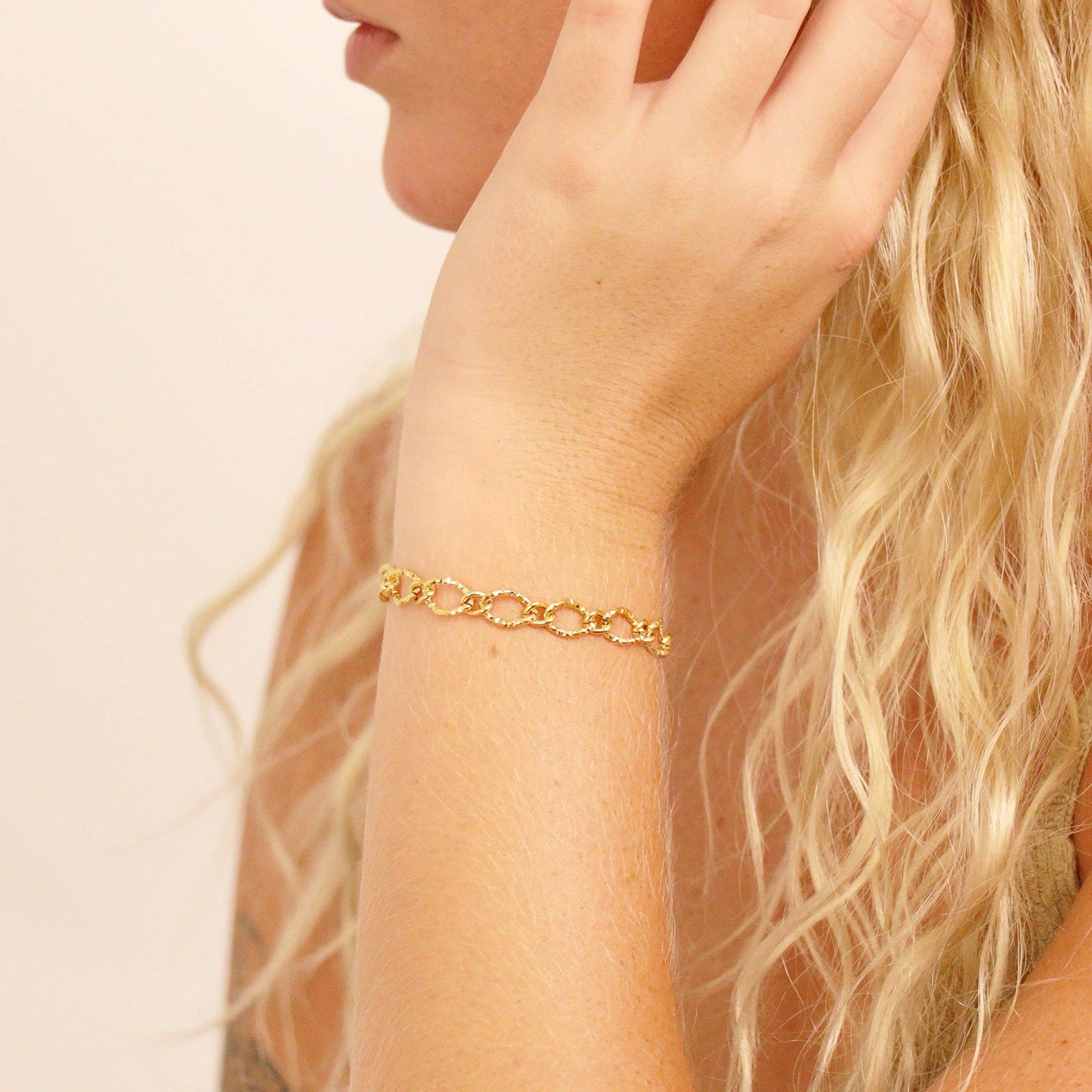 18K Gold PVD Stainless Steel Hammered Oval Chain By The Foot