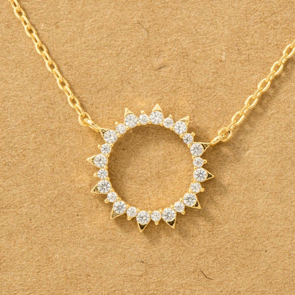 Gold Dipped Pave Circle Sun Pendant Necklace