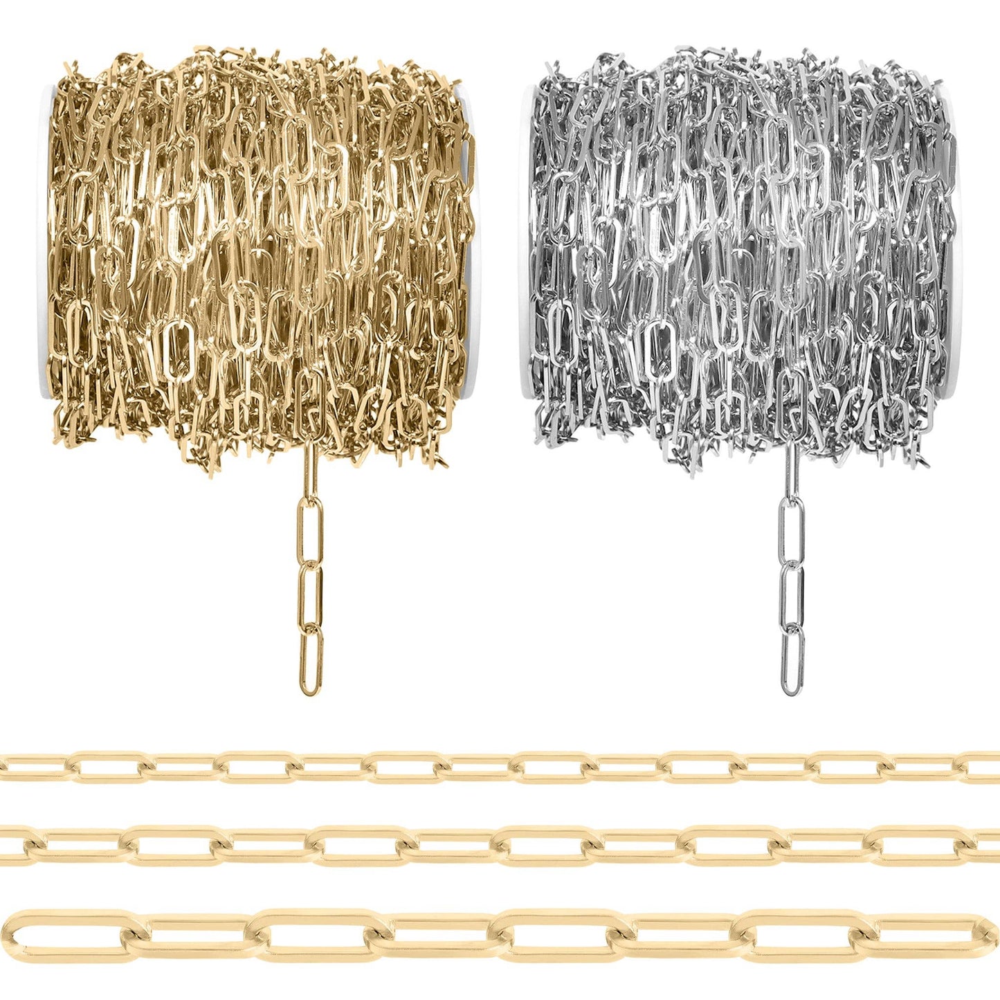 18K Gold PVD Stainless Steel Paperclip Chain By The Foot