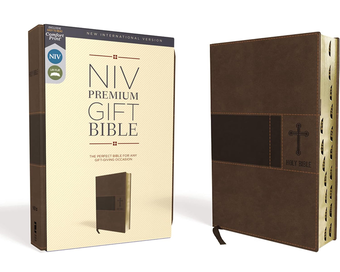 NIV, Premium Gift Bible, Leathersoft, Brown, Red Letter, Thumb Indexed, Comfort Print
