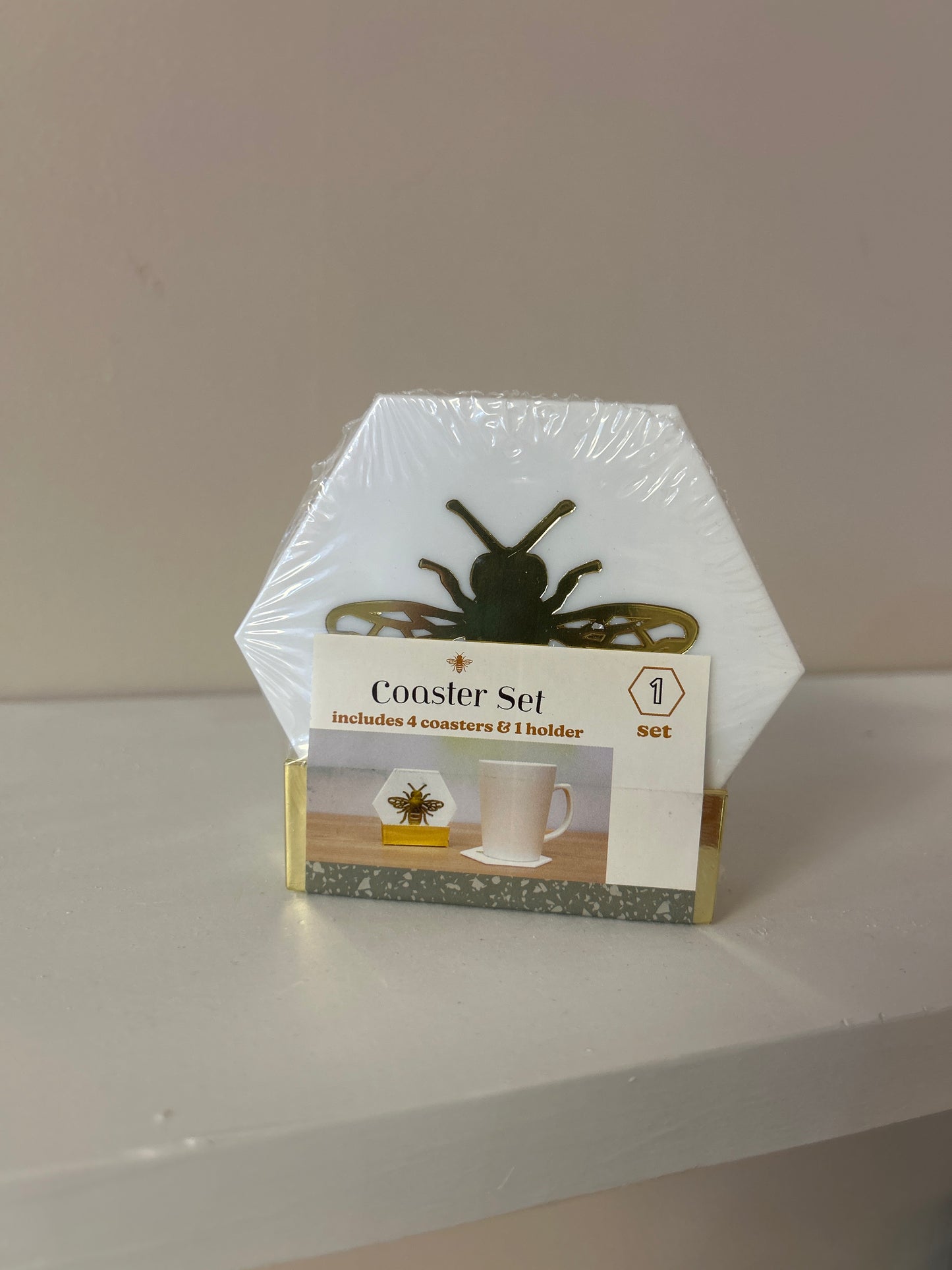 Bee Coaster Set with Holder