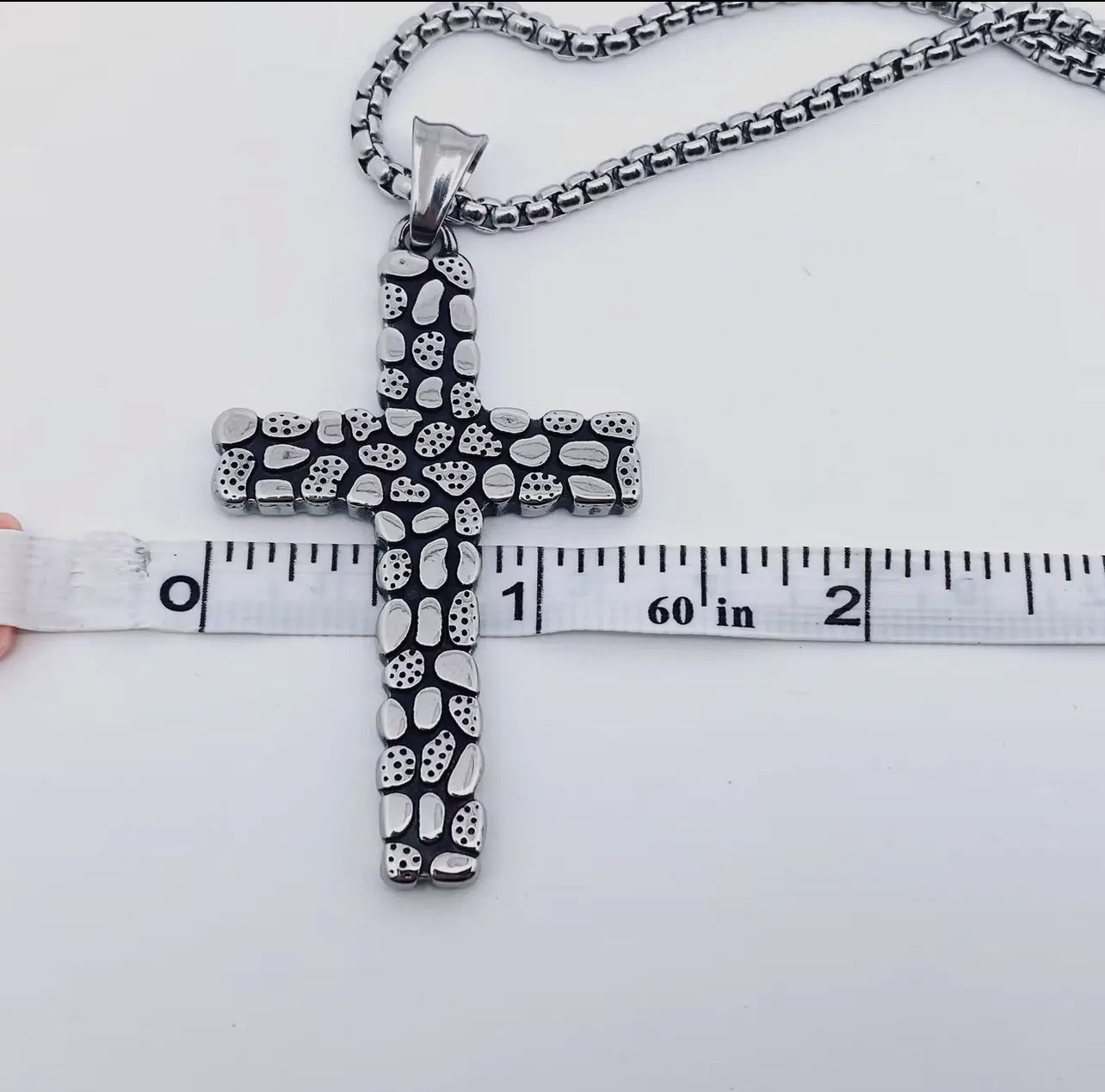 Cobblestone Design Stainless Steel Cross Necklace