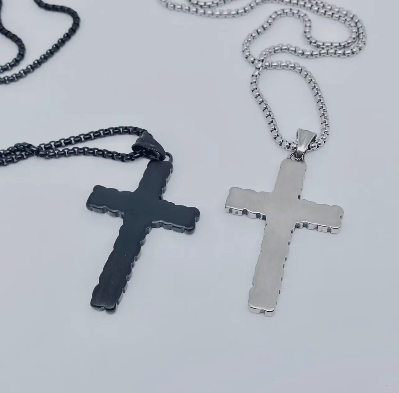 Cobblestone Design Stainless Steel Cross Necklace