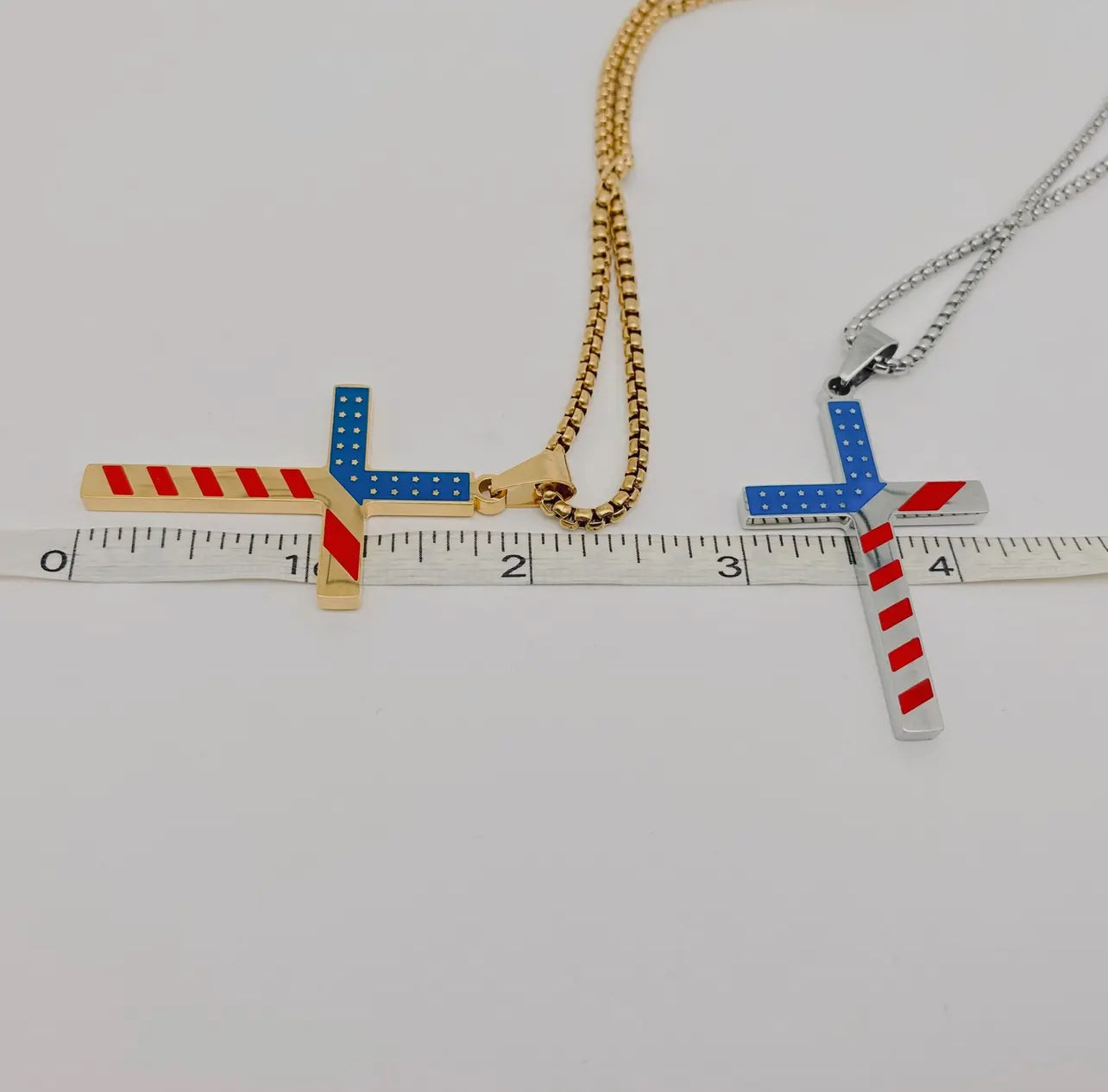 Stars and Stripe Flag Stainless Steel Cross Necklace