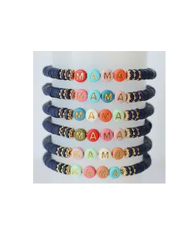 Multicolored Mama Word Beaded Stretch Bracelet