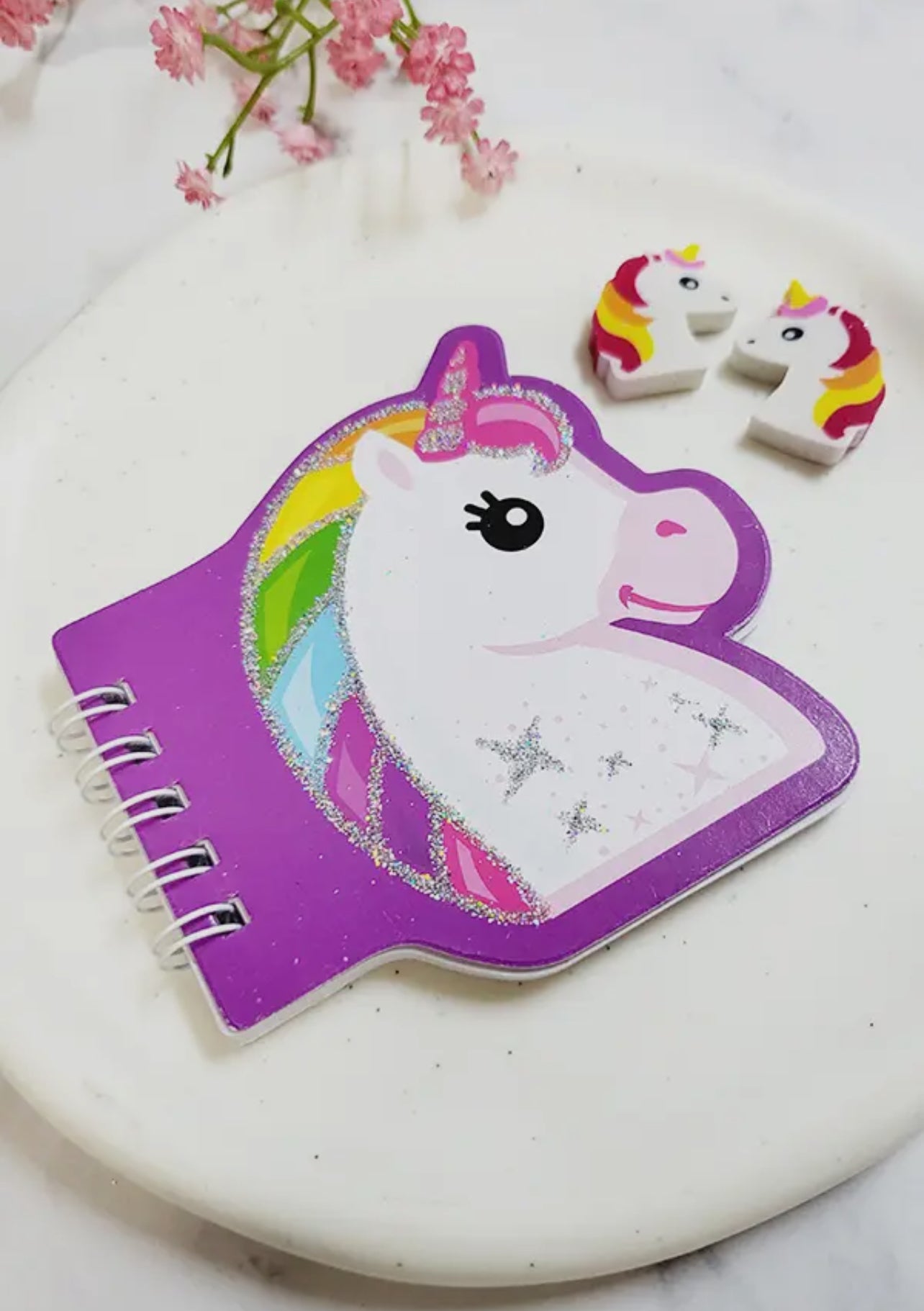 Unicorn Theme Notebook and Erasers Set