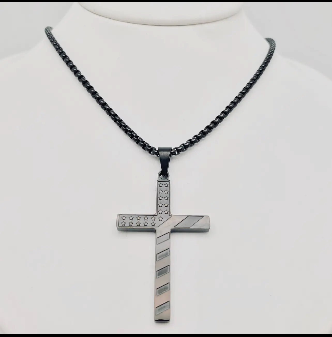 Stars and Stripe Flag Stainless Steel Cross Necklace