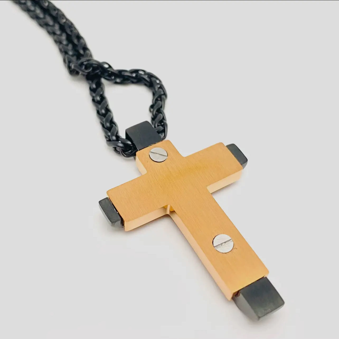 Two Color Stainless Steel Cross Charm Mens Necklace