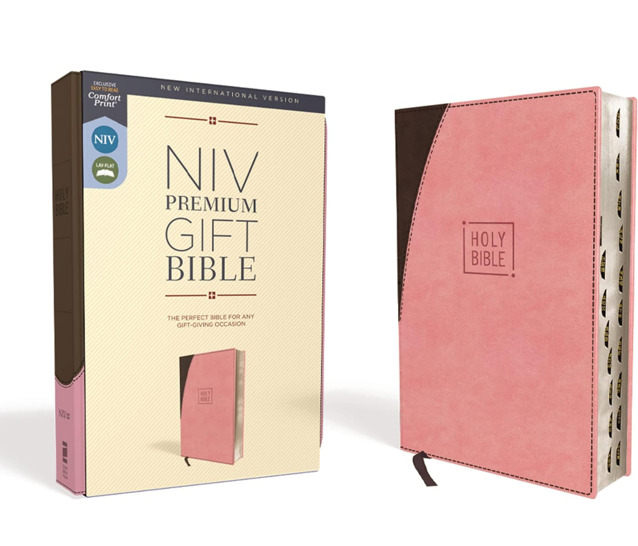 NIV, Premium Gift Bible, Leathersoft, Pink/Brown, Red Letter, Thumb Indexed, Comfort Print: The Perfect Bible for Any Gift-Giving Occasion