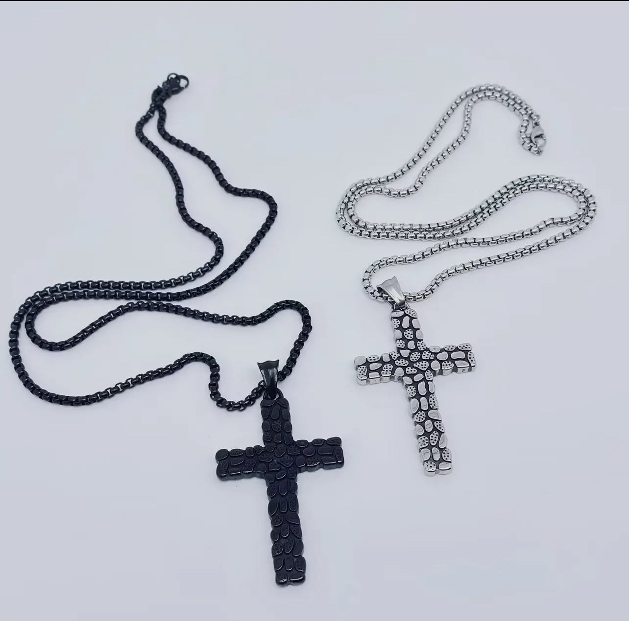 Cobblestone Design Stainless Steel Cross Necklace