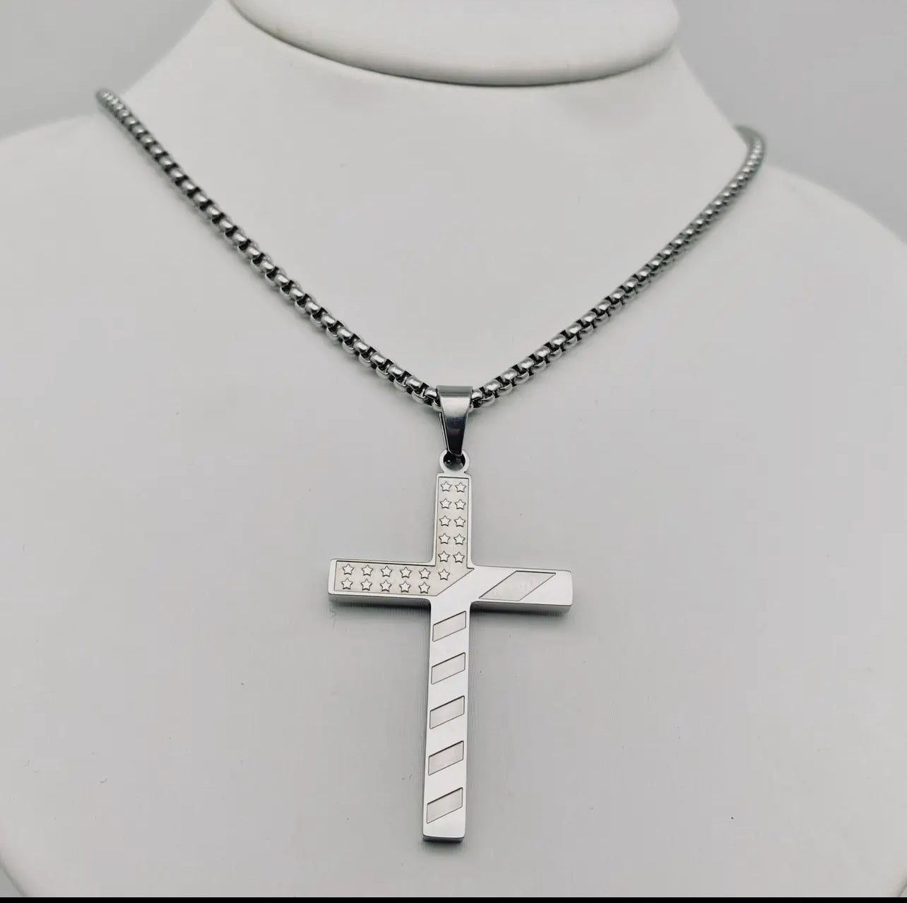 Stars and Stripe Flag Stainless Steel Cross Necklace