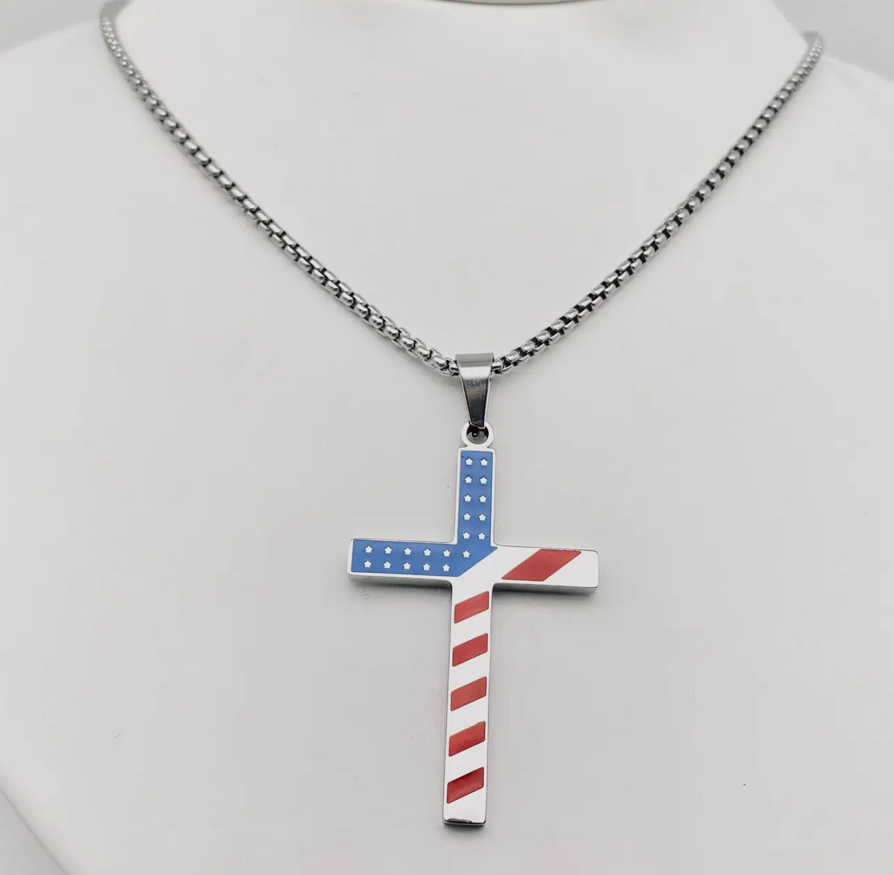 Stars and Stripe Flag Stainless Steel Cross Necklace