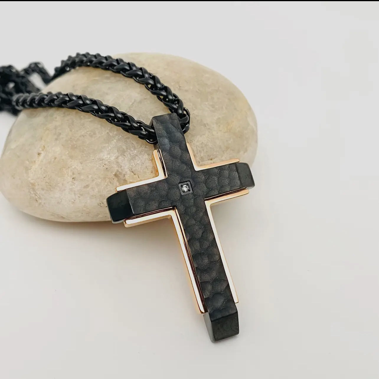 Two Color Stainless Steel Cross Charm Mens Necklace