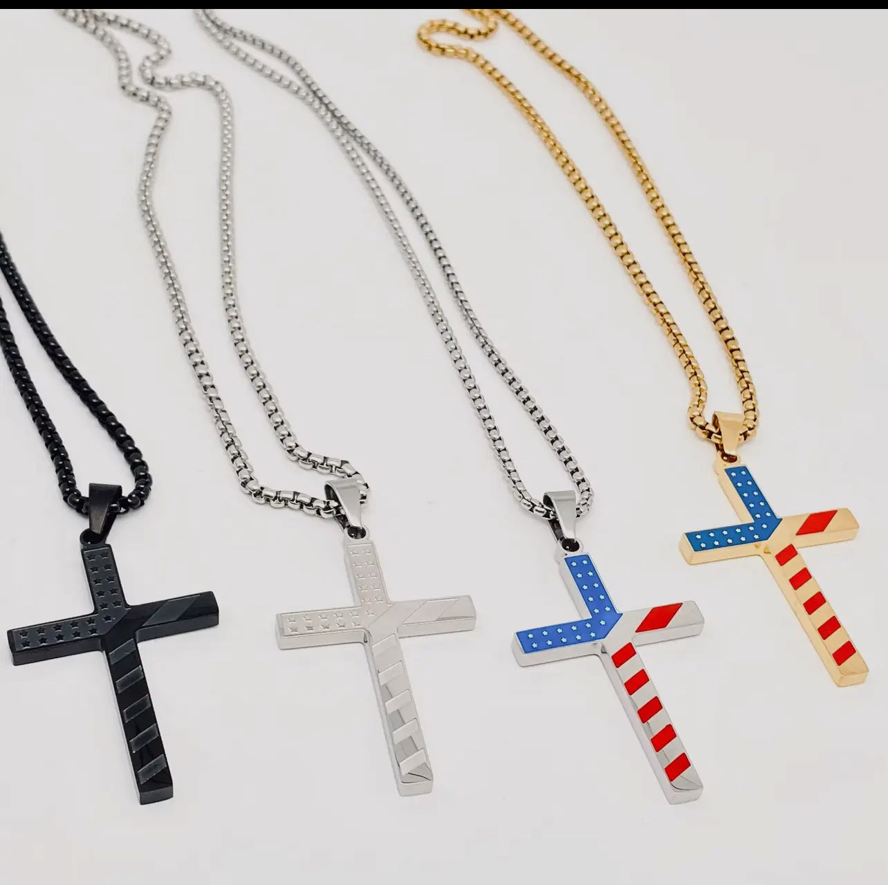 Stars and Stripe Flag Stainless Steel Cross Necklace