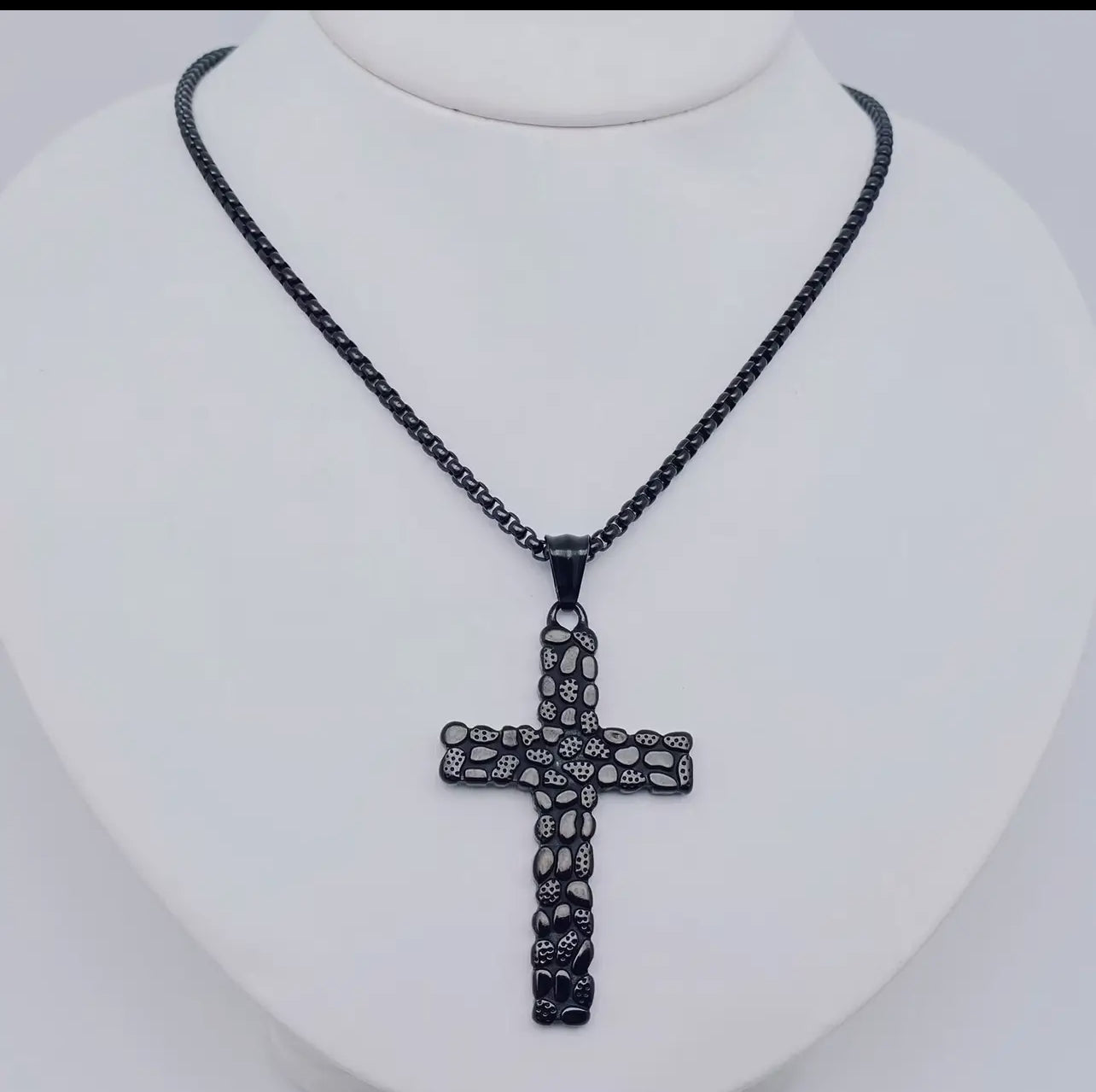 Cobblestone Design Stainless Steel Cross Necklace