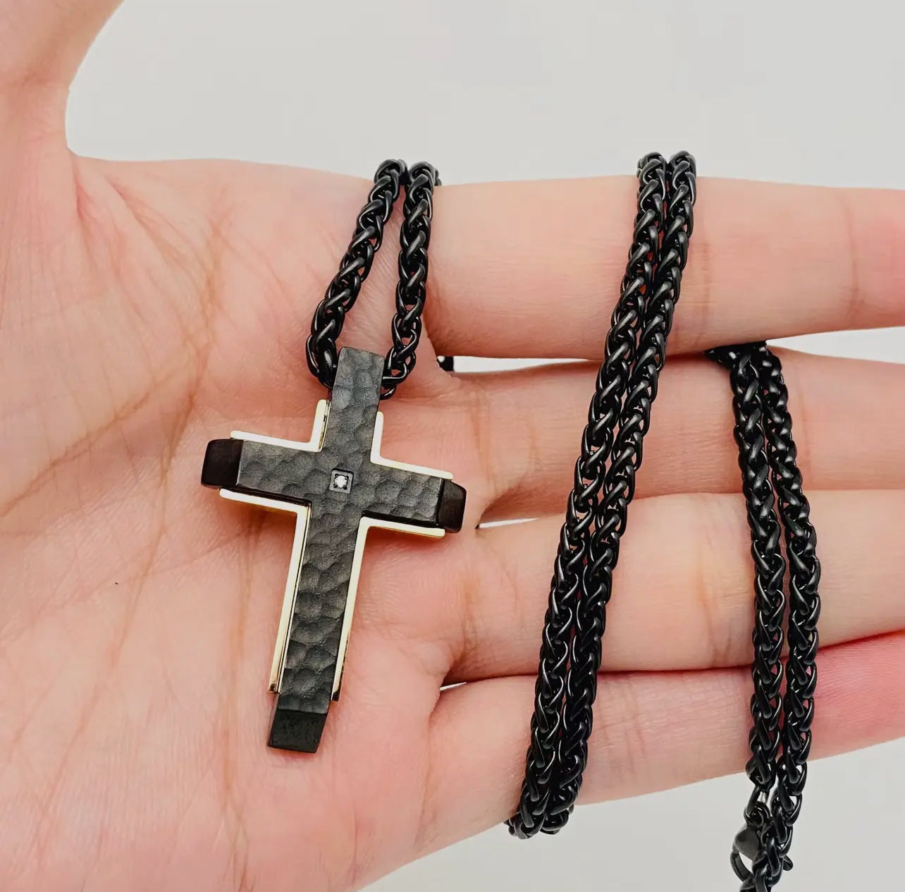 Two Color Stainless Steel Cross Charm Mens Necklace