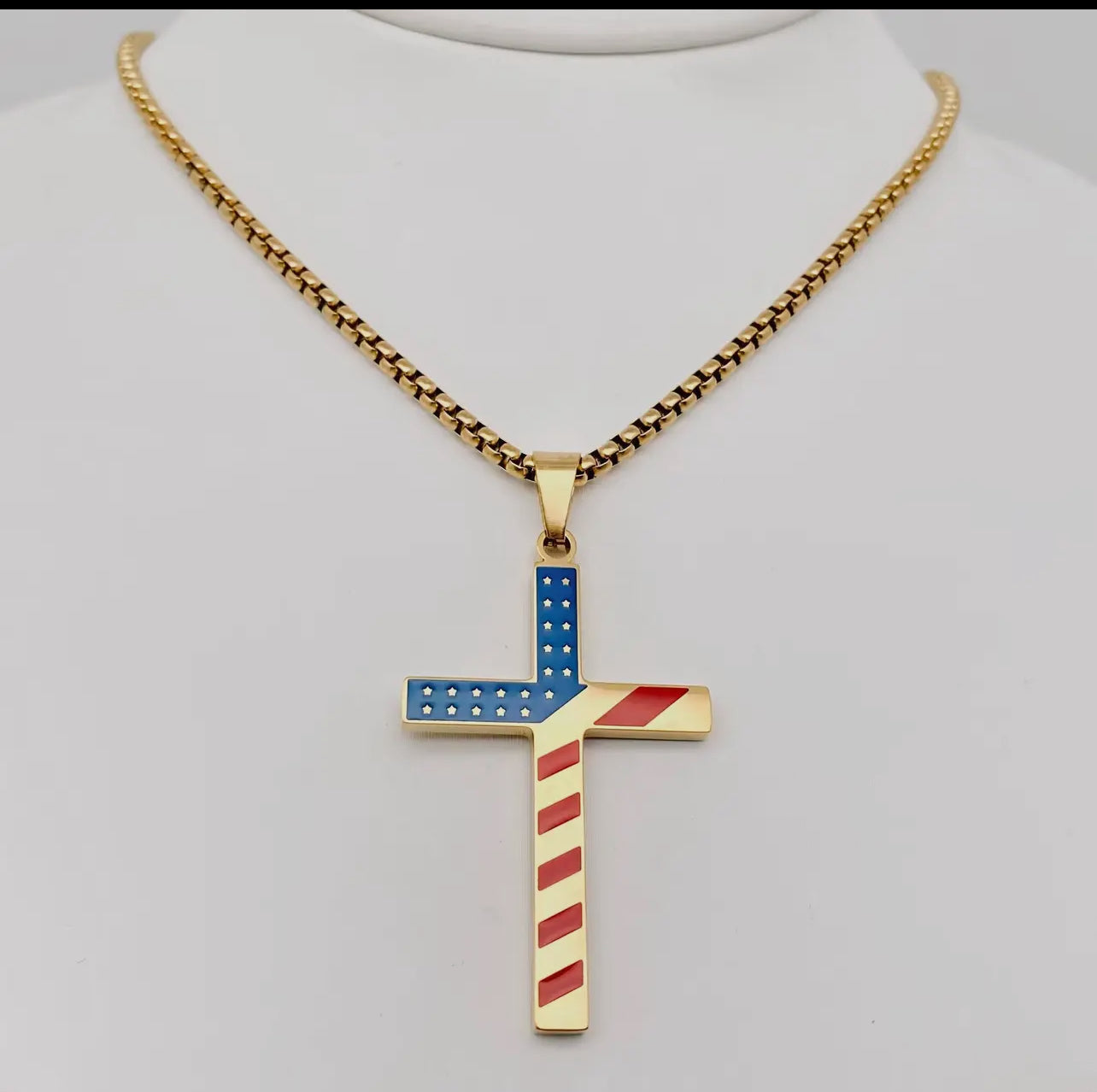 Stars and Stripe Flag Stainless Steel Cross Necklace