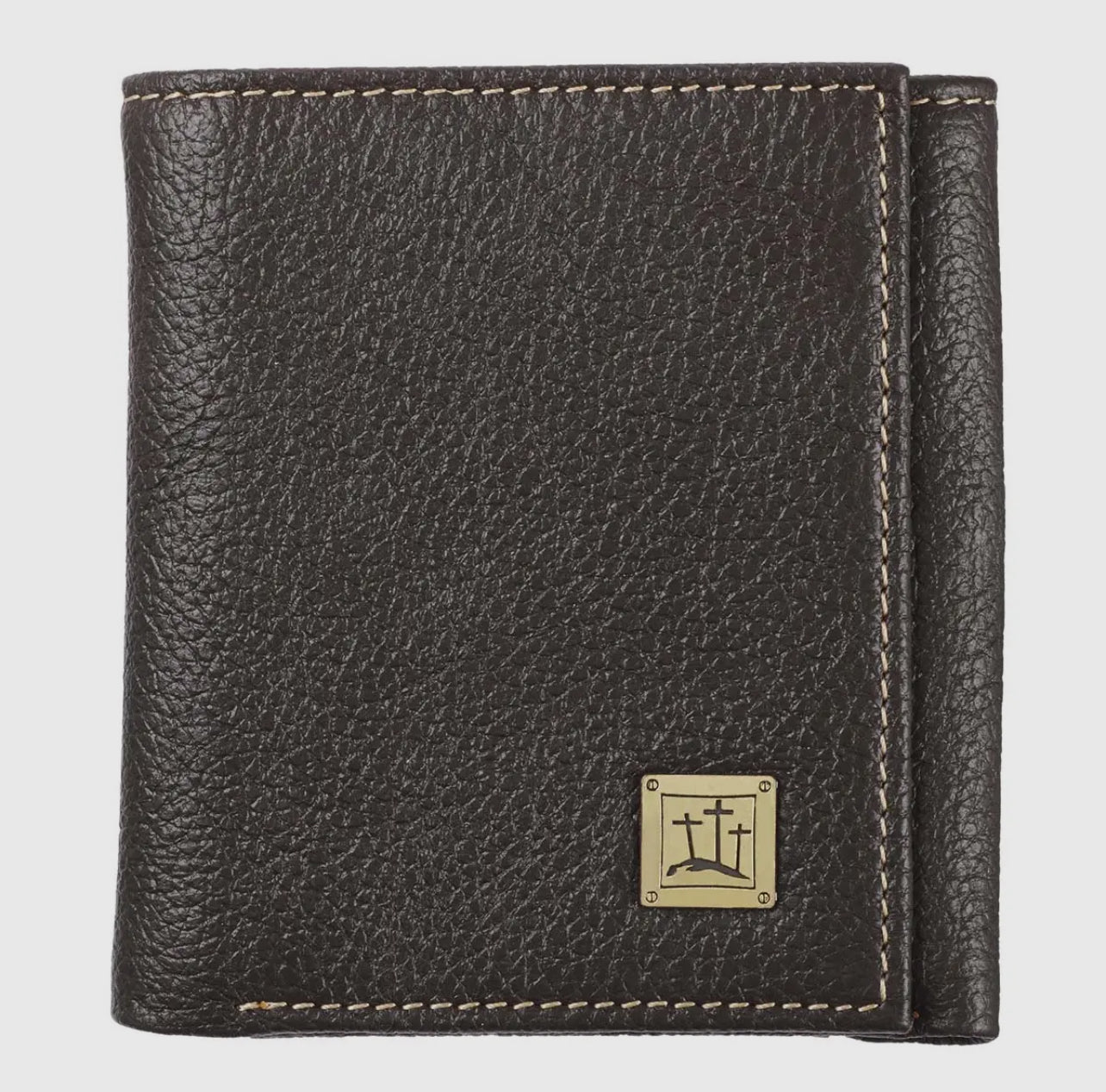 Three Crosses Espresso Brown Full Grain Leather Trifold Wallet