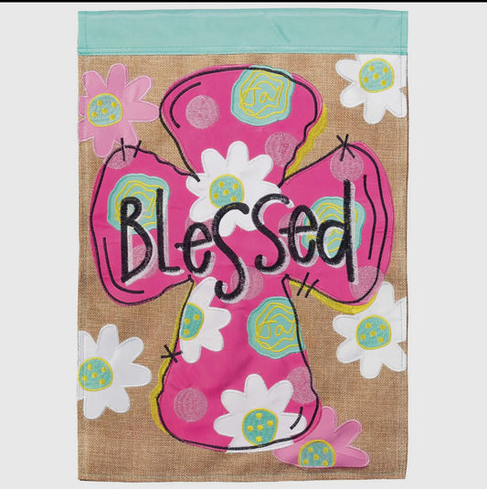 Blessed Garden Flag Pink Cross