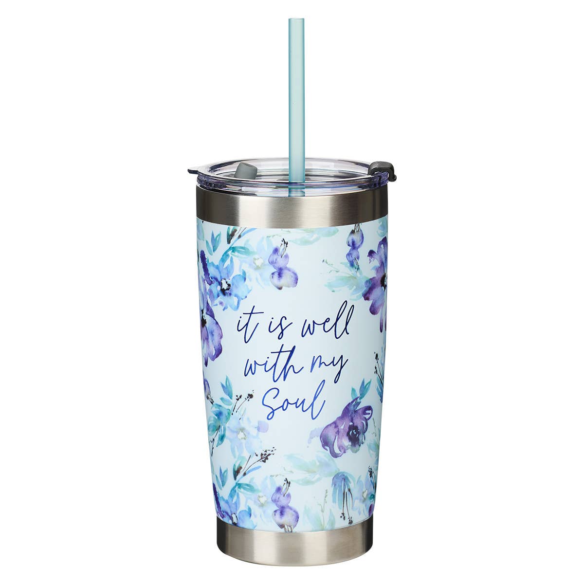 Mug SS Travel Blue Floral It is Well with My Soul